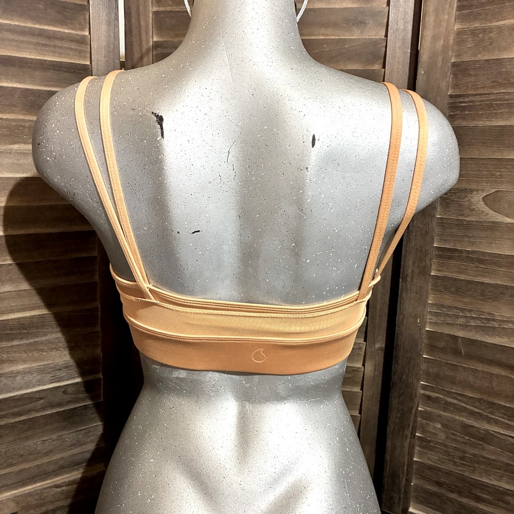 Sweet Sweat Sports Bra Tan Double Straps Mesh Yoga Workout Athletic Gym Sz Large - Picture 4 of 6